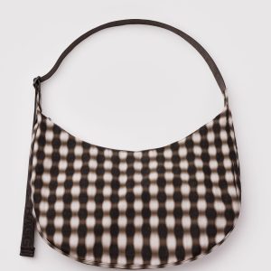Large Nylon Crescent Bag Blurred Gingham Brown - Baggu