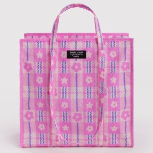 Large Nylon Market Bag Market Plaid Pink - Baggu