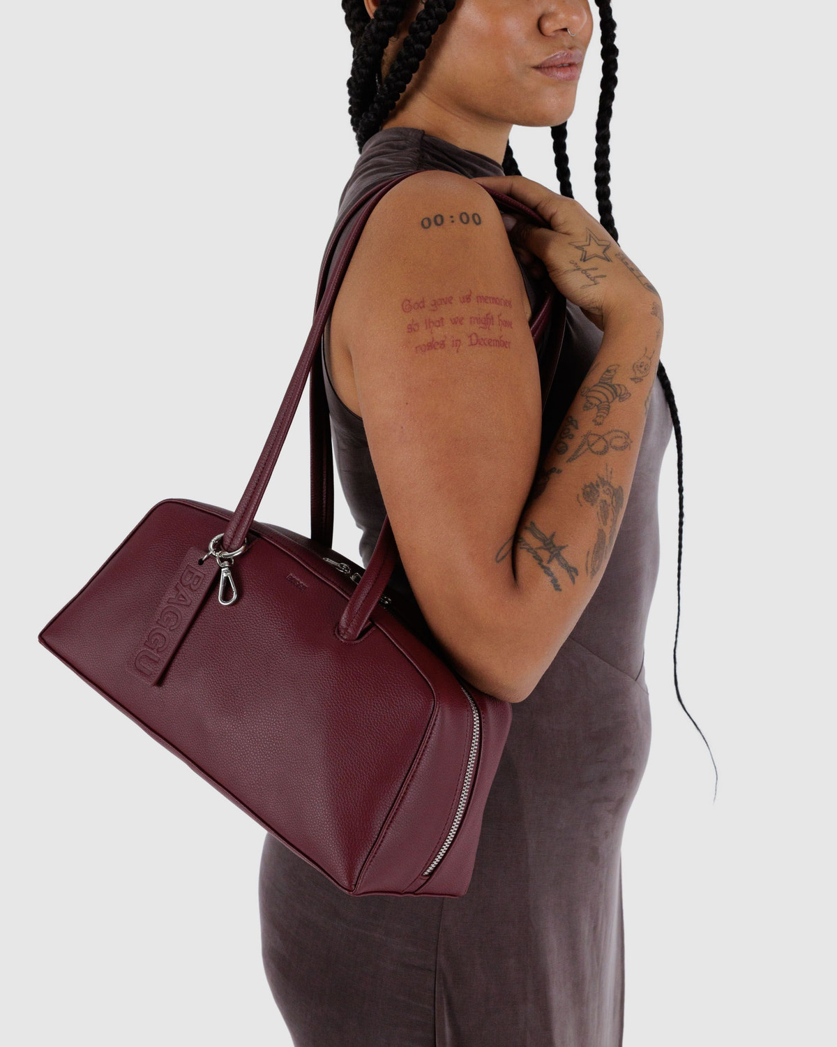 Recycled Leather Bowler Bag Mahogany - Baggu - Image 2