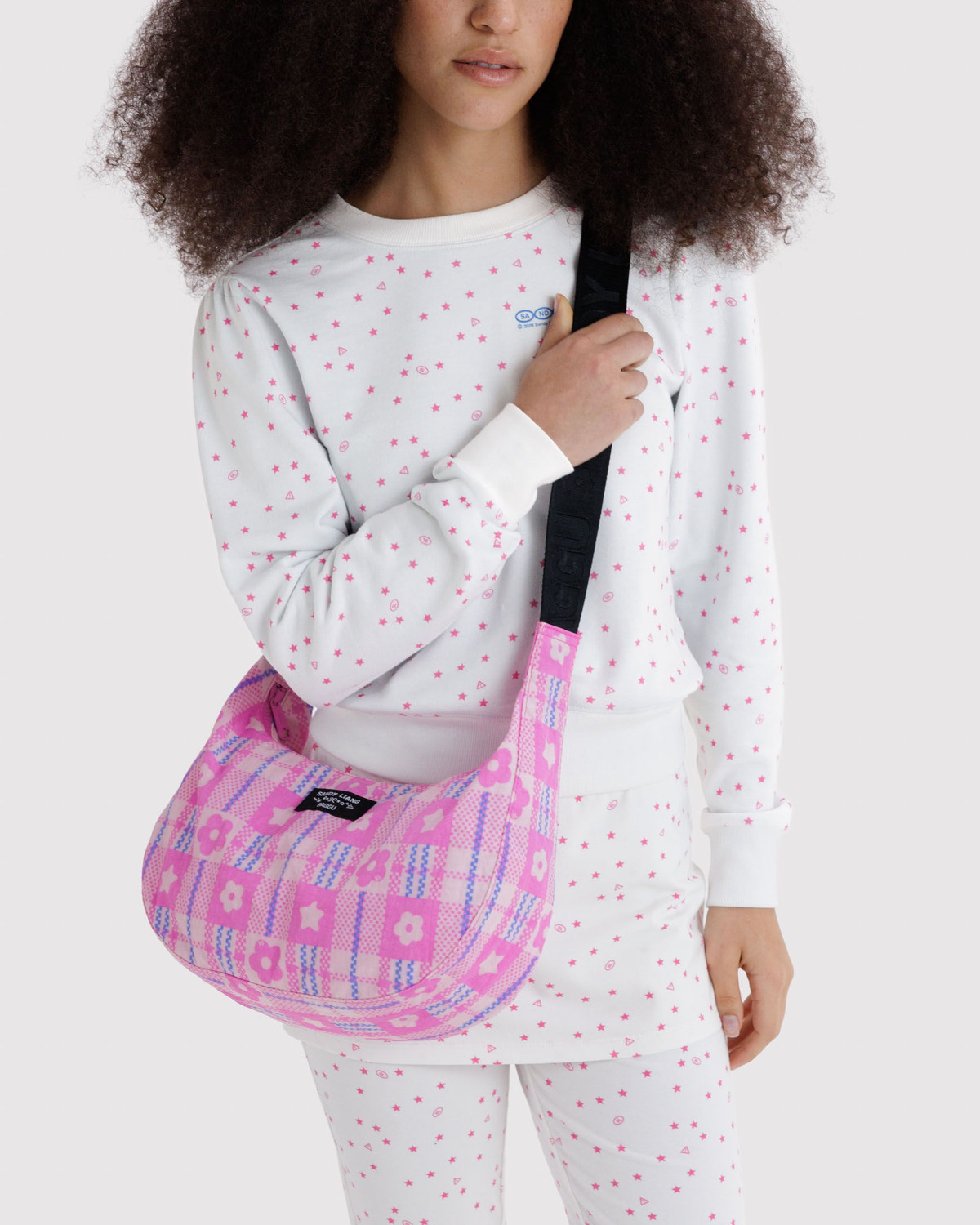 Medium Nylon Crescent Bag Market Plaid Pink - Baggu - Image 2