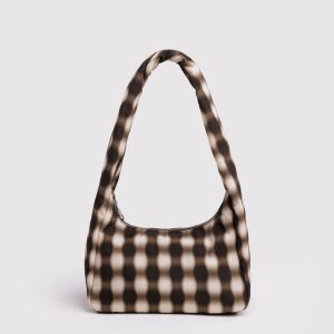 Small Nylon Meringue Bag Blurred Gingham Brown - Baggu