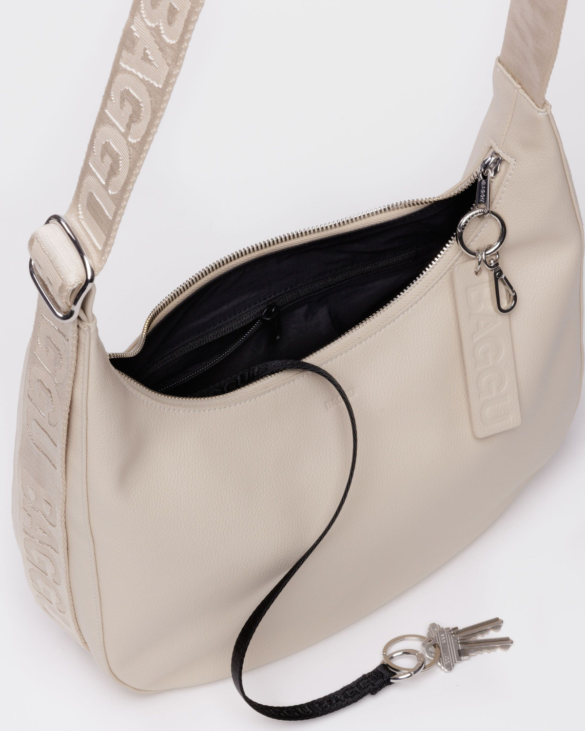 Medium Recycled Leather Crescent Bag Stone - Baggu - Image 4