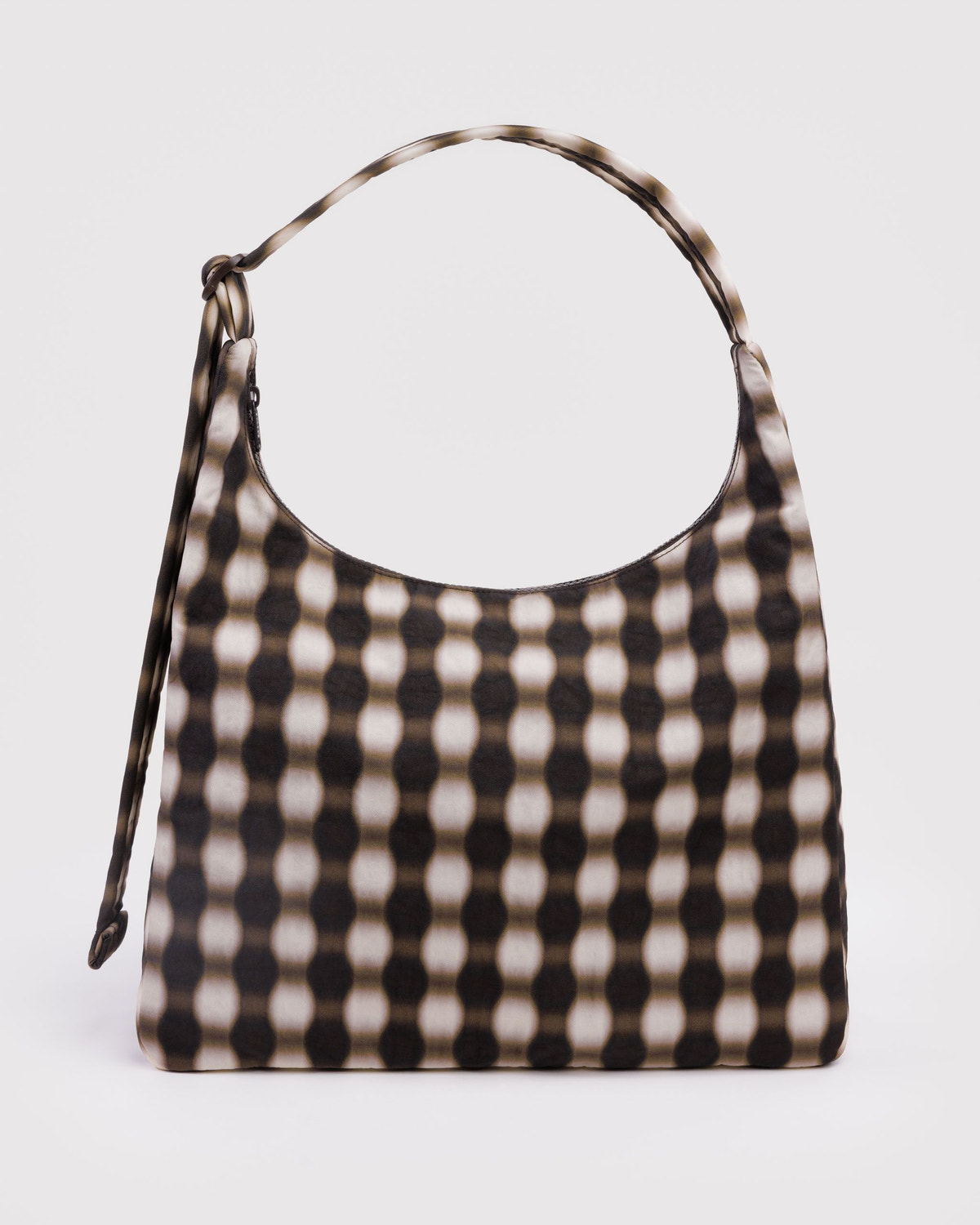 Nylon Shoulder Bag Blurred Gingham Brown - Baggu