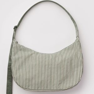 Large Nylon Crescent Bag Sage Stripe - Baggu
