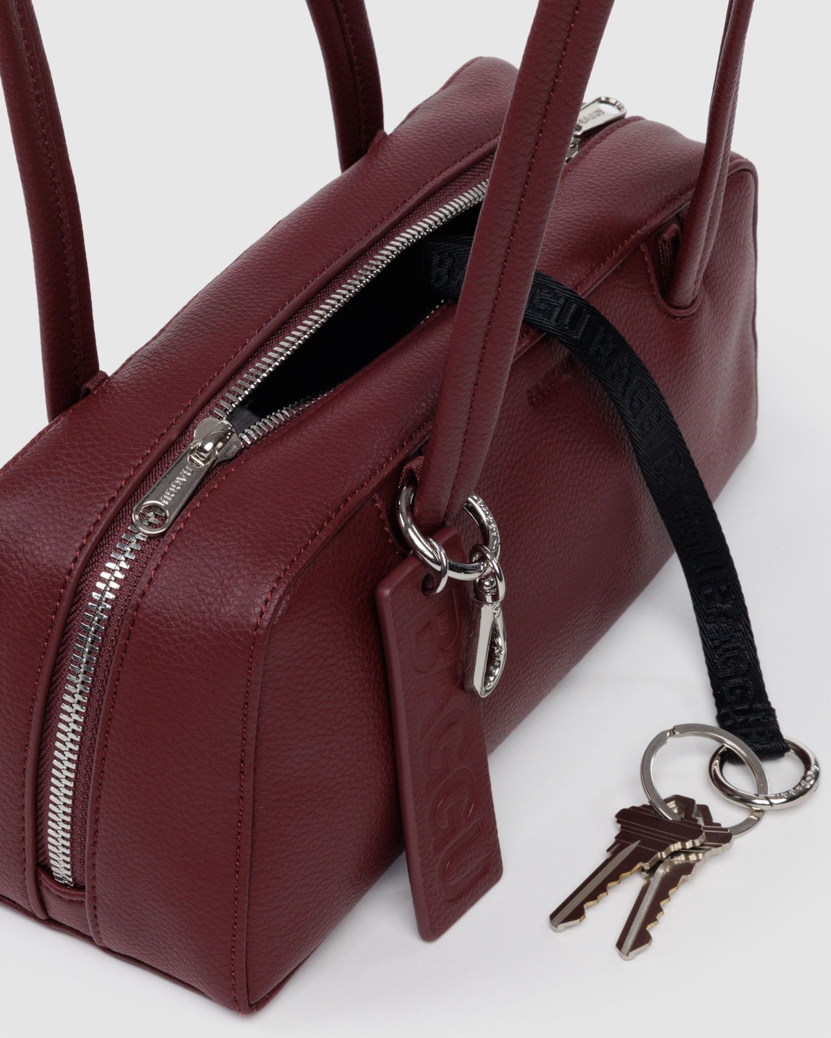 Recycled Leather Bowler Bag Mahogany - Baggu - Image 5