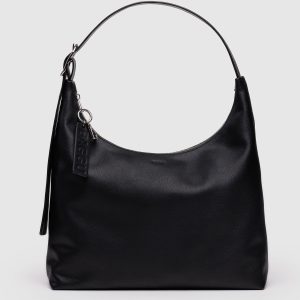 Recycled Leather Shoulder Bag Black - Baggu