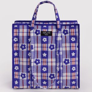 Large Nylon Market Bag Market Plaid Blue - Baggu