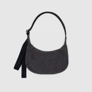 Small Denim Crescent Bag Washed Black Denim - Baggu