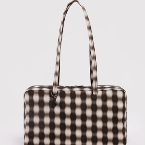 Medium Nylon Bowler Bag Blurred Gingham Brown - Baggu