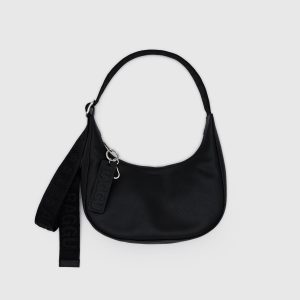 Small Recycled Leather Crescent Bag Black - Baggu