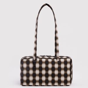 Nylon Bowler Bag Blurred Gingham Brown - Baggu