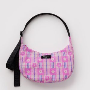 Medium Nylon Crescent Bag Market Plaid Pink - Baggu