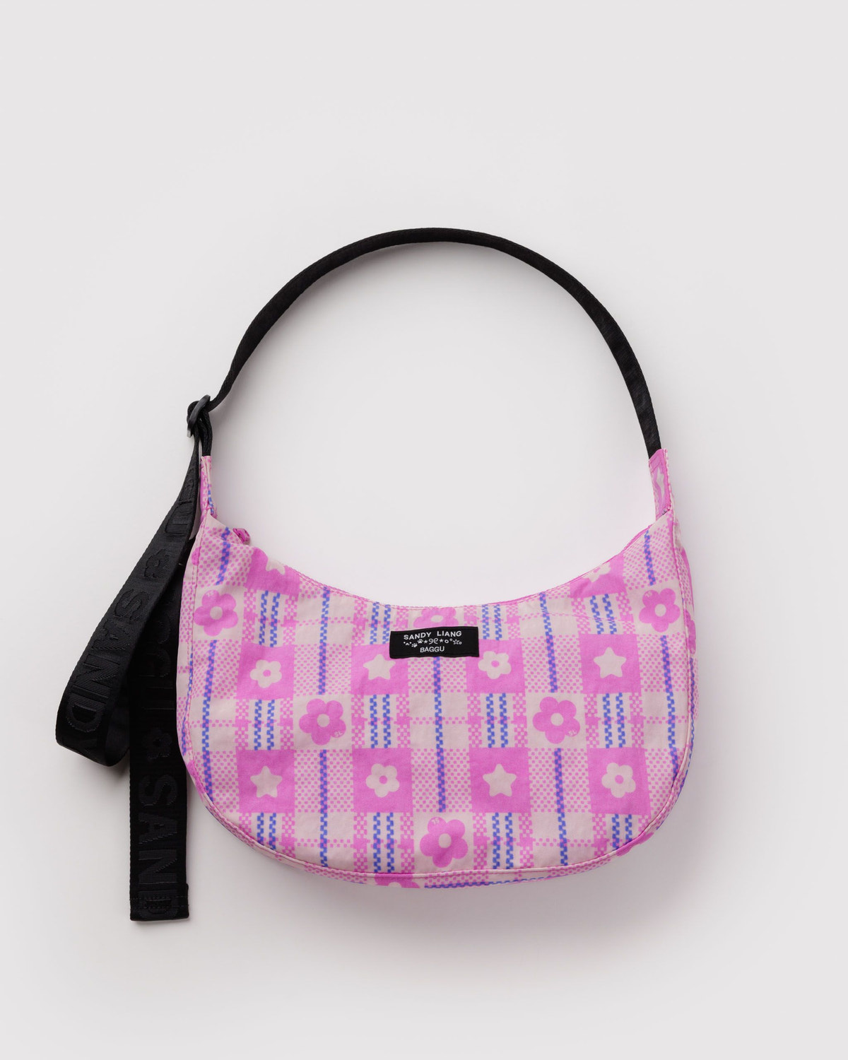 Medium Nylon Crescent Bag Market Plaid Pink - Baggu