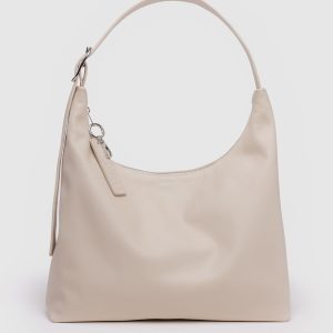 Recycled Leather Shoulder Bag Stone - Baggu