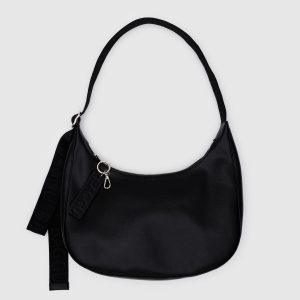 Medium Recycled Leather Crescent Bag Black - Baggu